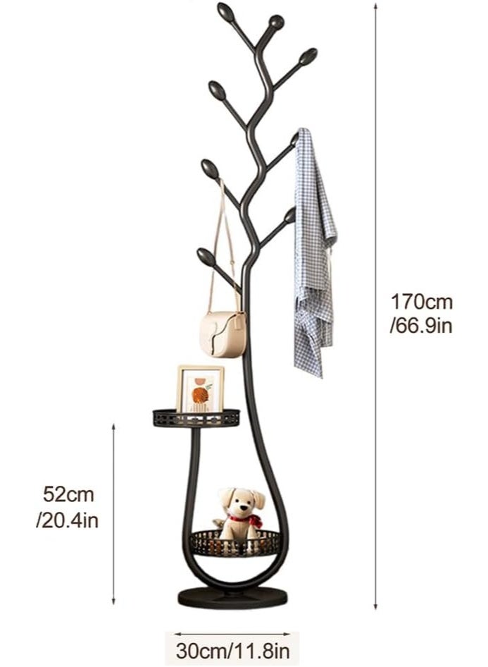 INSIJAM Metal Coat Rack Stand Small Space Coat Rack Free Standing Coat Hanger with 8 Hooks for Jackets Hats Bags Space Saving Tree Design for Hallway Bedroom Living Room and Entryway - Image 3